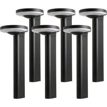Preview: 6er-Set Premium Solar Säulen-Wegeleuchte aus Aluminium in Schwarz, 300lm helle SMD-LEDs, Dämmerungssensor & 2 Leuchtmodi, wetterfeste Gartenlampe modern