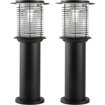 Preview: 2er-Set Solar Gartenlampe mit Mückenvernichter aus Edelstahl, 2in1 LED Wegeleuchte Schwarz, Warmweiss 300lm & UV Insektenschutz 15lm, IP44, 25 x 60 cm
