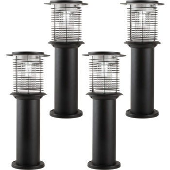 Preview: 4er-Set Solar Gartenlampe mit Mückenvernichter aus Edelstahl, 2in1 LED Wegeleuchte Schwarz, Warmweiss 300lm & UV Insektenschutz 15lm, IP44, 25 x 60 cm