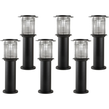 Preview: 6er-Set Solar Gartenlampe mit Mückenvernichter aus Edelstahl, 2in1 LED Wegeleuchte Schwarz, Warmweiss 300lm & UV Insektenschutz 15lm, IP44, 25 x 60 cm