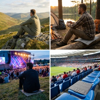 Preview: 2er-Set Faltbares Sitzkissen für Unterwegs - Outdoor Thermokissen Grau aus robustem Oxford-Stoff - Wasserdicht & Isolierend für Wandern, Camping, Stadion & Kita