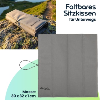 Preview: 2er-Set Faltbares Sitzkissen für Unterwegs - Outdoor Thermokissen Grau aus robustem Oxford-Stoff - Wasserdicht & Isolierend für Wandern, Camping, Stadion & Kita
