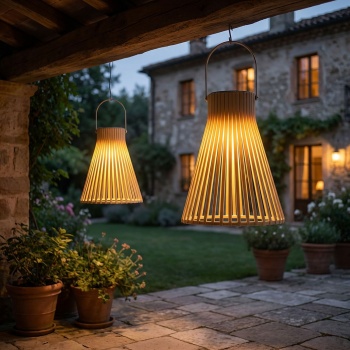 2er-Set Dekorative LED Solar Laterne für Aussen, Moderne Gartenlaterne in Grau mit Tragegriff, Solarlampe im Lamellen-Design für Balkon & Terrasse