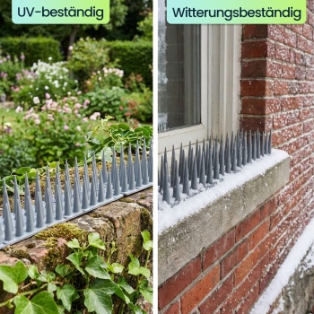 Preview: 12er Set Taubenspikes Grau 5,4m - Effektive Vogelabwehr aus Polycarbonat - 3-reihige Abwehrspikes gegen Tauben, Möwen, Marder, Katzen & Eichhörnchen