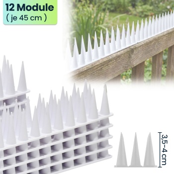 Preview: 12er Set Taubenspikes Weiss 5,4m - Effektive Vogelabwehr aus Polycarbonat - 3-reihige Abwehrspikes gegen Tauben, Möwen, Marder, Katzen & Eichhörnchen
