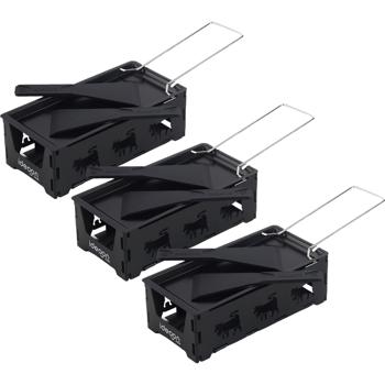 3er-Set Faltbares Raclette-Teelicht für 1-2 Personen, Raclette Set ohne Strom inkl. Teelichtern und Schaber, Metall mit originell ausgestanzten Kühen, antihaftbeschichtet