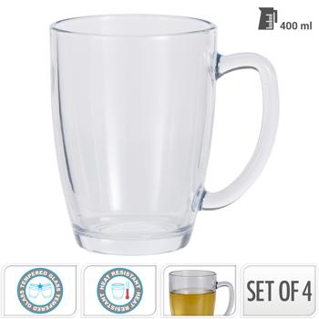 Preview: 4er-Set Transparentes Teeglas Set, 400 ml - Extrem stabiles Glas, hitzebeständig und grosszügig - Perfekt für Tee, Kaffee und Punsch