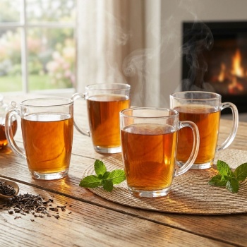 4er-Set Transparentes Teeglas Set, 400 ml - Extrem stabiles Glas, hitzebeständig und grosszügig - Perfekt für Tee, Kaffee und Punsch