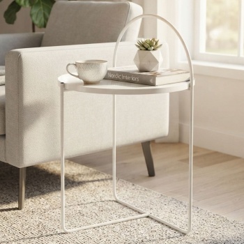 Wunderschöner Beistelltisch Weiss - 40x40x65 mit Bogen - Ablagetisch Modern und Elegant - Perfekt für Wohnzimmer & als Nachttisch