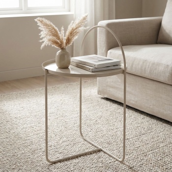 Wunderschöner Beistelltisch Sandfarbe - 40x40x65 mit Bogen - Ablagetisch Modern und Elegant - Perfekt für Wohnzimmer & als Nachttisch
