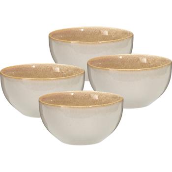 Hochwertiges 4er-Set Steinzeug-Schalen 580ml in Sandfarbe – Ideal als Müslischalen, Dessertschalen, Suppenschalen - Zeitloses Design