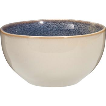 Preview: Hochwertiges 4er-Set Steinzeug-Schalen 580ml Sandfarbe/Blau – Ideal als Müslischalen, Dessertschalen, Suppenschalen - Zeitloses Design