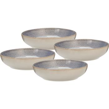 Preview: Speiseteller 4er-Set Ø22,5 x 5 cm aus robustem Steinzeug, Sandfarbe/Blau - Essteller für Hauptspeisen & Snacks. Perfekt für den modernen Esstisch