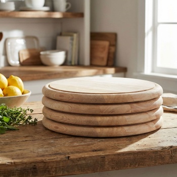 4er-Set Edles Schneidebrett rund 25cm - hochwertiges Holz-Frühstücksbrett, Tranchierbrett & Servierteller - Küchenbrett für Feinschmecker