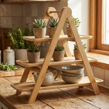 Preview: Bambus Etagere 3-Stöckig: Edles Servierbrett, Kuchenständer & Buffet Präsentation – Stabil, Modern & Natürlich – Perfekt für Gebäck, Snacks & Deko