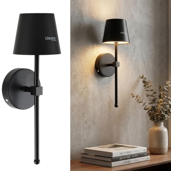 Elegante LED Wandleuchte kabellos mit Fernbedienung: Akku Wandlampe dimmbar in Schwarz, USB aufladbar mit Timer & Touch-Sensor