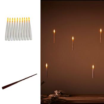 Preview: 2er-Set Schwebende LED Kerzen mit Zauberstab-Fernbedienung – Magische Hänge-Deko für Mottoparty, Halloween, Weihnachten – Warmweiss Flackernd