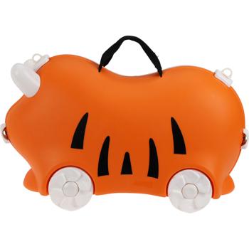 Preview: Robuster Kinder Trolley Hartschalenkoffer Orange – Stabiler Koffer mit Sitzfunktion für Mädchen & Jungen, Buntes Kindergepäck mit Rollen