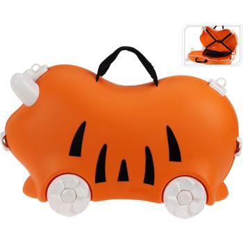 Preview: Robuster Kinder Trolley Hartschalenkoffer Orange – Stabiler Koffer mit Sitzfunktion für Mädchen & Jungen, Buntes Kindergepäck mit Rollen