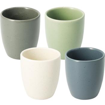 4er Becher Set Steingut 180ml, 4 Farben - Rustikale Kaffeebecher & Teetassen ohne Henkel für Heissgetränke, Kaffee & Espresso