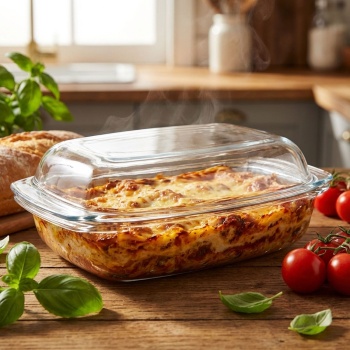 Grosse Glas Auflaufform mit Deckel - 4,1 Liter Fassungsvermögen - Hitzebeständiger Bräter aus Borosilikatglas - Ofenfest & Spülmaschinenfest