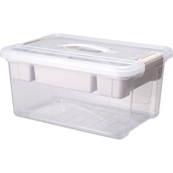 Preview: Grosse Aufbewahrungsbox 16L mit Organizer & Deckel, transparent, stabil, perfekt für Ordnung im Haushalt, Büro & Lager 