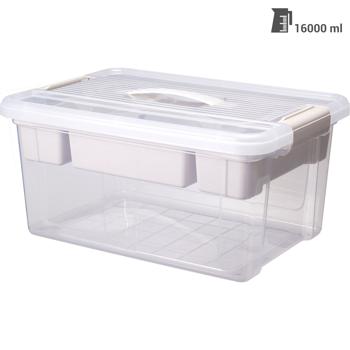 Preview: 2er-Set Grosse Aufbewahrungsbox 16L mit Organizer & Deckel, transparent, stabil, perfekt für Ordnung im Haushalt, Büro & Lager 