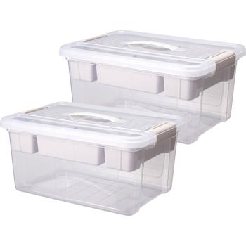 Preview: 2er-Set Grosse Aufbewahrungsbox 16L mit Organizer & Deckel, transparent, stabil, perfekt für Ordnung im Haushalt, Büro & Lager 