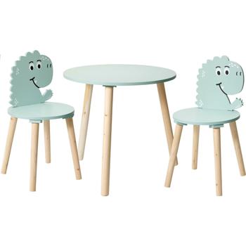 Kindersitzgruppe - Kindertisch mit 2 Stühlen: robuste Holz-Sitzgruppe in einzigartigem Dinosaurier-Design für Spiel und Spass im Kinderzimmer