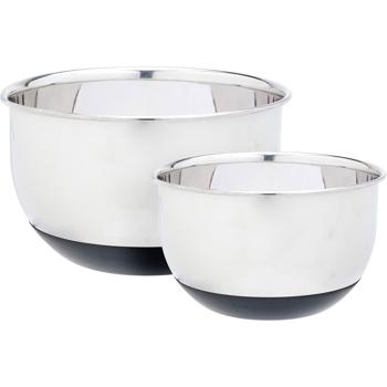 Preview: Profi Rührschüssel-Set 2-teilig aus Edelstahl – Salatschüssel mit rutschfestem Silikonboden – Stapelbare Küchenschüsseln Ø 16,7 cm & 20,5 cm 