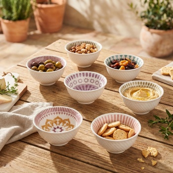 Edles 6-teiliges Snackschalen Set aus hochwertigem Porzellan, 240ml - stylishes Design, perfekt für Dips, Snacks & Desserts
