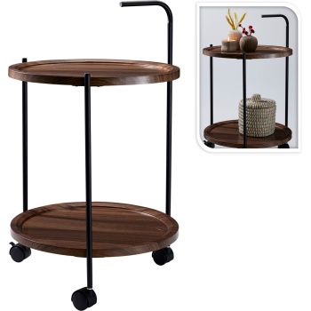 Preview: Beistelltisch mit Rollen, 2 Ebenen: Metall & MDF, 40x40x67cm, flexibler Rollwagen als Couchtisch, Nachttisch oder für Aussenbereich