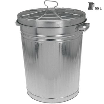 Preview: Robuste Metalltonne mit Deckel 55 Liter – Vielseitiger Abfalleimer & Gartentonne mit Tragegriffen – Verzinkte Mülltonne für Abfall & Aufbewahrung