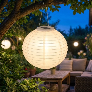 Grosser Solar Lampion, Ø 40 cm – Wetterfeste LED Kugel hängend für Garten & Balkon – Automatische Solarleuchte Deko für Party