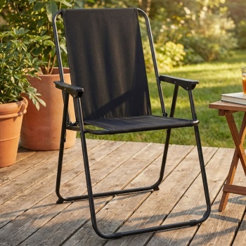 Robuster Klappstuhl in Schwarz: Stabiler Faltstuhl aus Stahl & Polyester, idealer Begleiter für Camping, Garten, Terrasse & Outdoor 