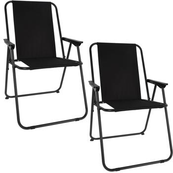 Preview: 2er-Set Robuster Klappstuhl in Schwarz: Stabiler Faltstuhl aus Stahl & Polyester, idealer Begleiter für Camping, Garten, Terrasse & Outdoor 