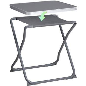 Preview: 2-in-1 Campinghocker & Beistelltisch klappbar, bis 110kg belastbar, leichtes Gestell für Picknick, Garten & Outdoor, abnehmbare Tischplatte