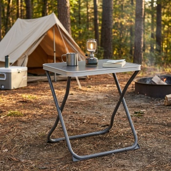 Preview: 2-in-1 Campinghocker & Beistelltisch klappbar, bis 110kg belastbar, leichtes Gestell für Picknick, Garten & Outdoor, abnehmbare Tischplatte