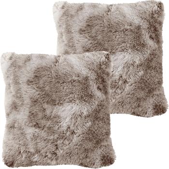 Preview: 2er-Set Flauschiges Dekokissen 45x45 cm - Traumhaft weicher Kissenbezug in Fell-Optik, Schokobraun, Bezug abnehmbar - Weich, warm & pflegeleicht