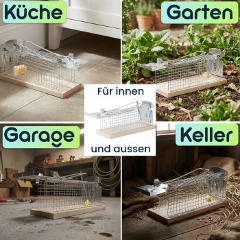 Preview: 2er-Set Maus-Käfigfalle - Wiederverwendbare Lebendfalle für innen und aussen - Effektive Mausefalle mit sicherem Schliessmechanismus