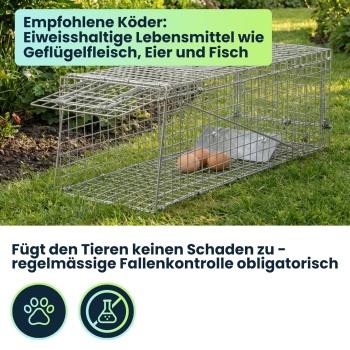 Preview: Profi Marder Lebendfalle - Wiederverwendbare Gitterfalle mit Trittplatte, Tragegriff und Beissschutz - für Marder und kleine Nagetiere