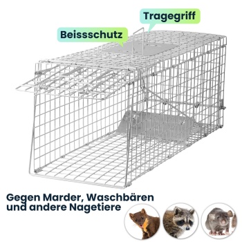 Preview: 2er-Set Profi Marder Lebendfalle - Wiederverwendbare Gitterfalle mit Trittplatte, Tragegriff und Beissschutz - für Marder und kleine Nagetiere