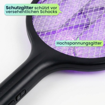 Preview: Elektrische Fliegenklatsche mit Akku & UV-Licht - Mückenfänger für optionalen stationären Betrieb, mit Schutzgitter & USB-C Anschluss