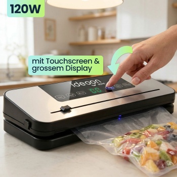 Preview: Vakuumiergerät 120W mit Touchscreen & grossem Display - Inklusive 3m Folienrolle, 65 kPa Saugkraft & einfacher Bedienung für langanhaltende Frische