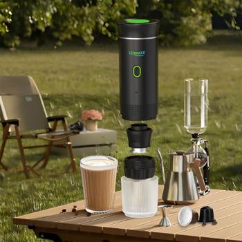 Preview: Perfekter, tragbarer Espresso überall: Espresso To Go Akku-Kaffeemaschine für Camping, Reise & Büro – Für Kapsel und Pulver – Luxuriöser Genuss