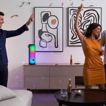 Preview: Starker Bluetooth 5.3 Partylautsprecher – Mobile Boombox mit kraftvollem Sound, FM-Radio, USB/MicroSD & bunter Lichtshow für Feste & Outdoor-Einsatz