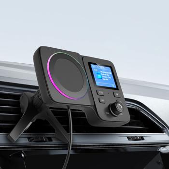 Preview: DAB+ FM Transmitter Auto Adapter – Bluetooth Freisprecheinrichtung, Qi 15W Schnell-Laden & Magnet-Halter – Dual USB QC 3.0/PD & TFT-Display