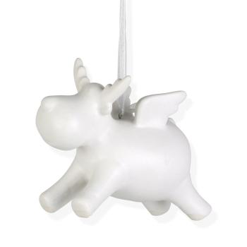 Preview: Deko Rentier Porzellan weiss - mit Flügeln & Band zum Hängen - ideale Weihnachtsdeko, Christbaumschmuck, Tischdeko - 12,5 x 6 x 9 cm