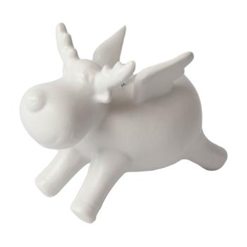 Deko Rentier Porzellan weiss - mit Flügeln & Band zum Hängen - ideale Weihnachtsdeko, Christbaumschmuck, Tischdeko - 12,5 x 6 x 9 cm