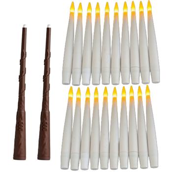 2er-Set Schwebende LED Kerzen mit Zauberstab-Fernbedienung – Magische Hänge-Deko für Mottoparty, Halloween, Weihnachten – Warmweiss Flackernd